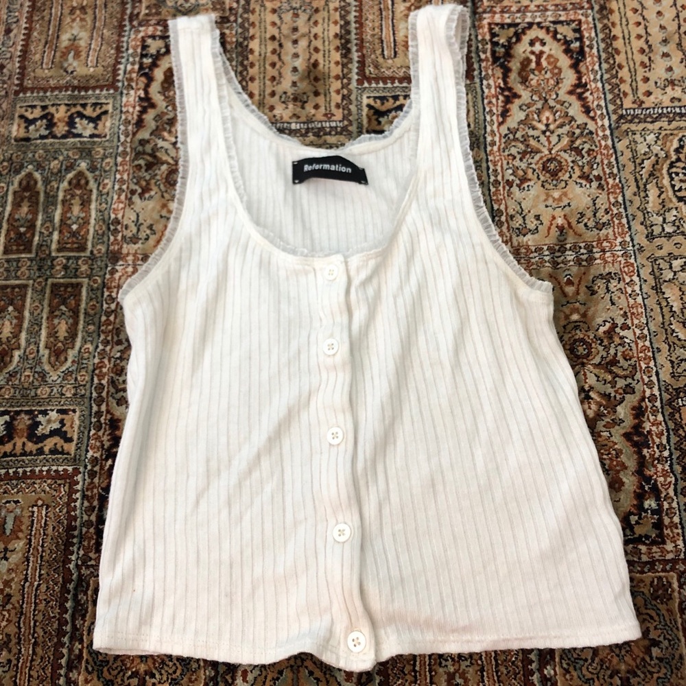 reformation lace trimmed button up tank